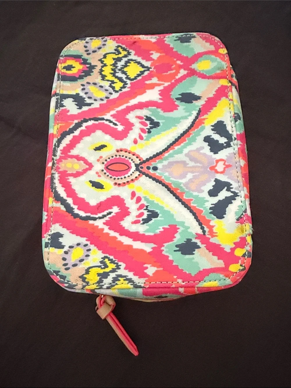 Stella & Dot Multicolor Ikat Cosmetic Case with Mint Trim